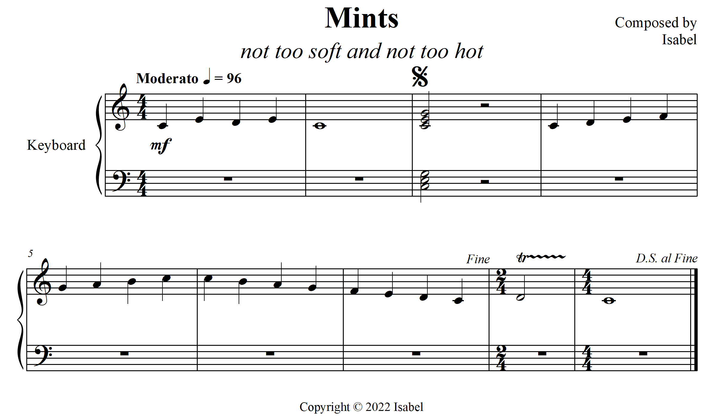 Mints composed by Isabel copyright 2022